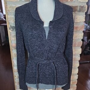 Oxford Fulham Women's Small 100% Cotton Dark Heather Gray Belte Cardigan Sweater